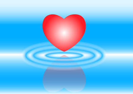 Red heart on blue abstract water waveのイラスト素材