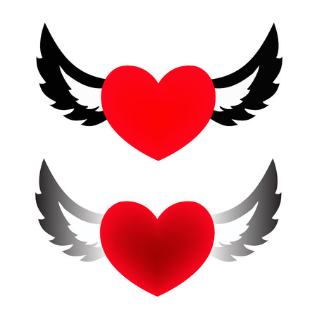 Red heart with Wings, vector and illustrationのイラスト素材