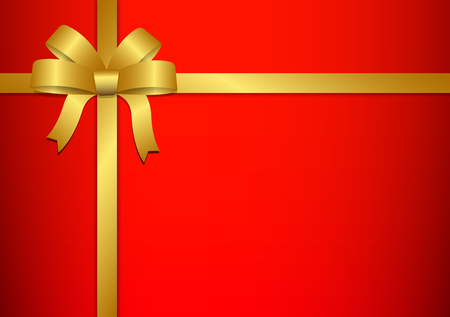Gift box background with golden bow for Greeting card of Christmas, New year and Valentine, Vector illustrationのイラスト素材