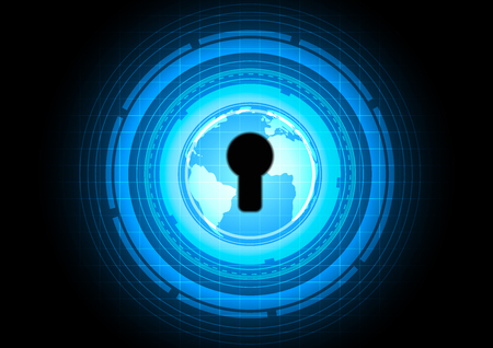 Global network with cybersecurity and safety concept, Blue abstract futuristic and security technology background, vector illustrationのイラスト素材