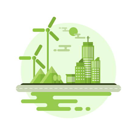 Ecology friendly and Green city with flat design, vector illustrationのイラスト素材