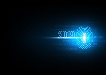 2019 Happy New year with finger print technology of security and privacy system, Vector illustrationのイラスト素材