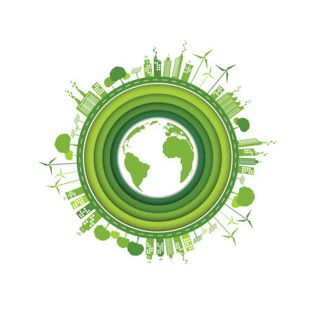 World Environment and Green city design for sustainability and Eco friendly concept with paper art background style, Vector illustrationのイラスト素材