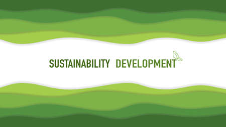 Green background template with paper cut style and sustainability development strategy text, vector illustrationのイラスト素材