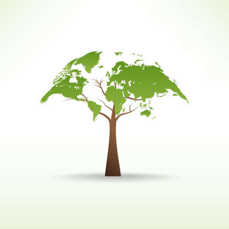 Tree shaped with world map for Earth day, World environment day and Sustainability concept, Vector illustrationのイラスト素材