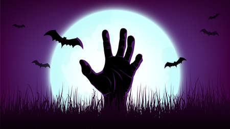 Happy Halloween Purple Violet Background with full moon and bat, Vector illustrationのイラスト素材