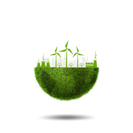 Green planet earth covered with grass. Earth day, Sustainable development, World environment day and Eco friendly conceptの写真素材