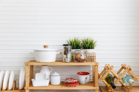 Modern interior of kitchen with decoration and white background