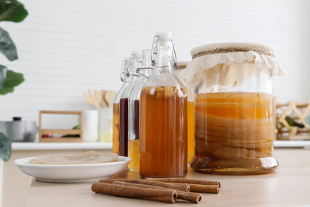 Kombucha tea, Kombucha fermented drink, bacteria and yeast,  fermentation, probiotic, Scoby,...