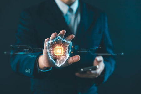 AI Security technology concept with businessman, Protecting Information in a Connected World. Secure...