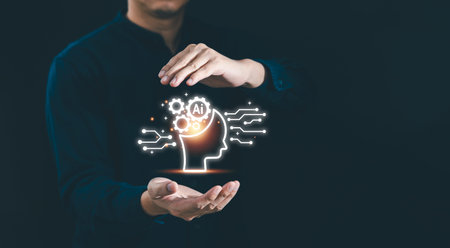 Ai technology, Artificial Intelligence concept. Businessman hold and using AI technology to...