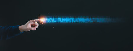 Technology Banner background of Digital Data flow concept. Neural network, AI Artificial...