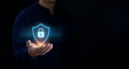 Cybersecurity and privacy concepts to protect data. Lock icon and internet network security...