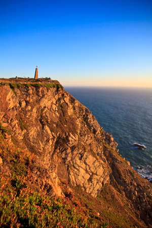 Cabo da Roca, ocean views and a rock in the sunsetの写真素材