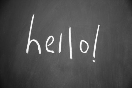 hello title written with chalk on blackboard