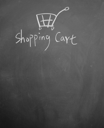 shopping cart drawn with chalk on blackboardの写真素材