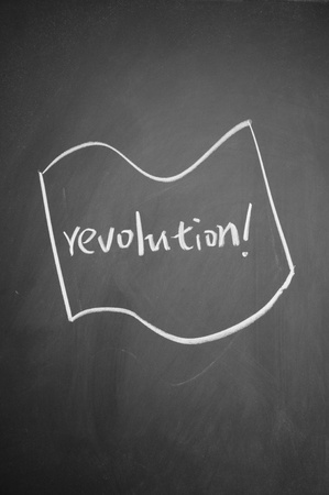revolution flag drawn with chalk on blackboardの写真素材