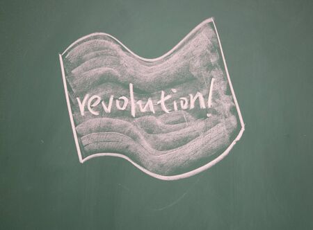 revolution flag drawn with chalk on blackboardの写真素材