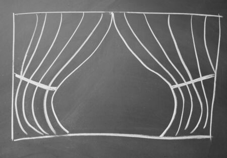 curtain drawn with chalk on blackboardの写真素材
