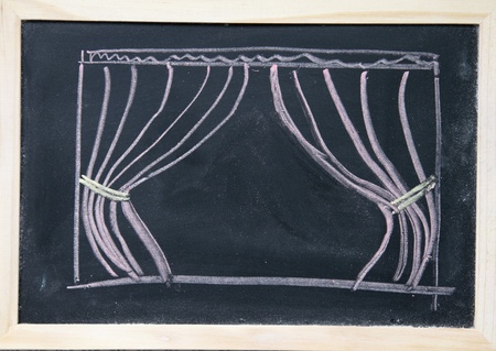 Curtain drawn on the blackboard の写真素材