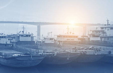 bridge and boatの写真素材