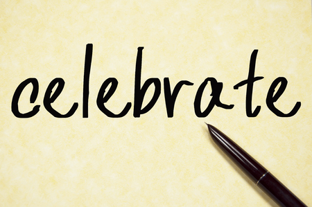 celebrate word write on paperの写真素材