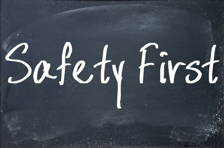 safety first text on blackboardの写真素材