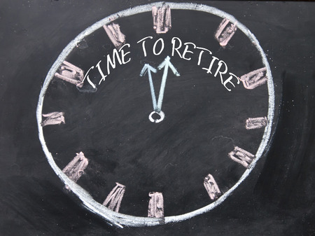 time to retire text write on blackboardの写真素材