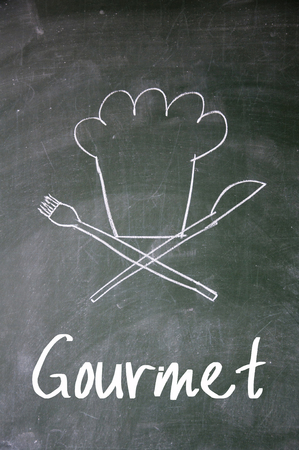 gourmet sign on blackboardの写真素材