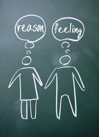 drawing of woman and man thinkingの写真素材