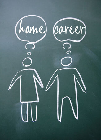 drawing of woman and man thinkingの写真素材