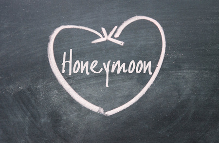 honeymoon sign on blackboardの写真素材