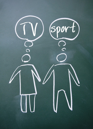 tv and sport think sign on blackboardの写真素材