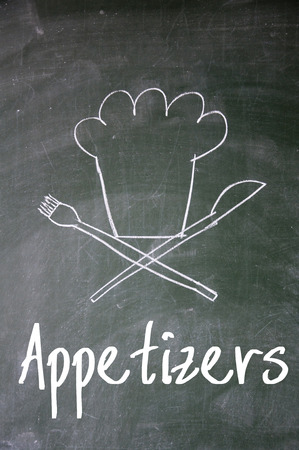 appetizers word and chef sign on blackboardの写真素材
