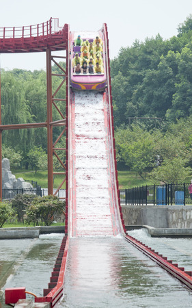 Water slide boat at waterpark playgroundのeditorial素材