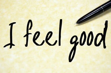 I feel good text write on paperの写真素材