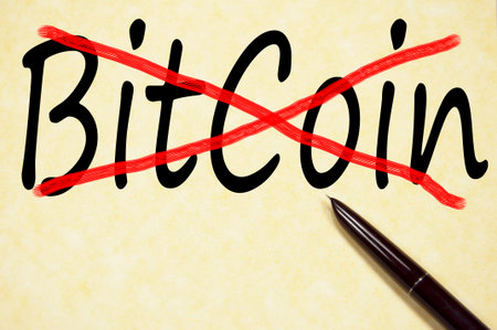 bitcoin forbid sign on paperの写真素材