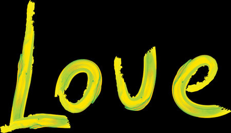 Love word hand drawn lettering. yellow text design. Dry Brush lettering. Summer Artの写真素材