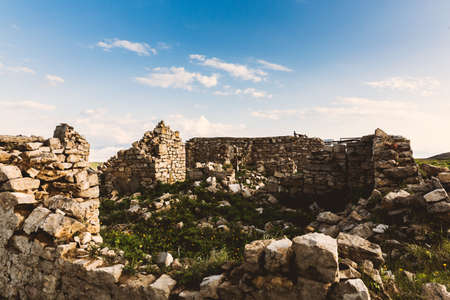Overgrown stone ruins in natureの写真素材