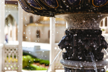 A decorative fountain in the courtyard of the Rabati fortress with a sculpture by the heads of lions. Georgia Akhaltsikheの写真素材