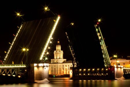 Bridge over Neva river in St.Petersburg at evening. My other pictures of Saint Petersburg.の写真素材