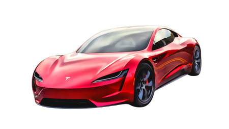 Illustration of an isolated Tesla Roadster. High quality illustrationのeditorial素材
