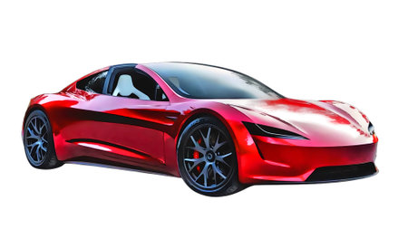 Illustration of an isolated Tesla Roadster. High quality illustrationのeditorial素材