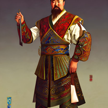 Portrait of Genghis Khan, Mongolian Emperor. High quality illustrationの写真素材