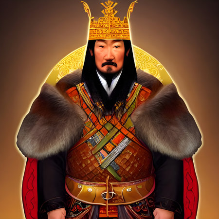 Portrait of Genghis Khan, Mongolian Emperor. High quality illustrationの写真素材