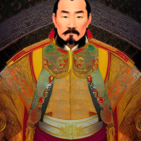 Portrait of Genghis Khan, Mongolian Emperor. High quality illustrationの写真素材