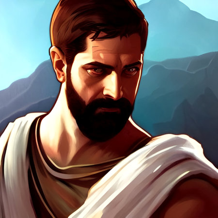 Athens, Greece, 01.11.2022: illustrated portrait of king Leonidas of Sparta. High quality illustrationのeditorial素材