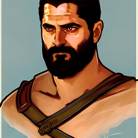 Athens, Greece, 01.11.2022: illustrated portrait of king Leonidas of Sparta. High quality illustrationのeditorial素材
