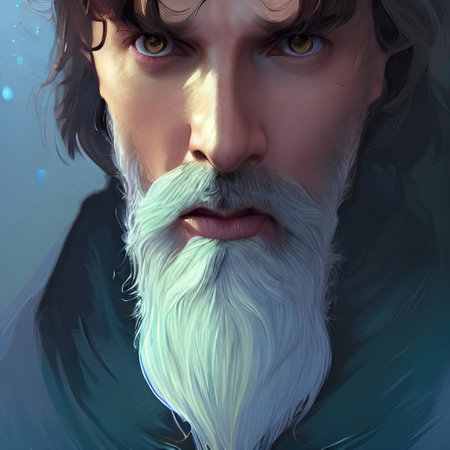 Munich, Germany, 01.11.2022: Illustrated Portrait of Merlin the Wizard. High quality illustrationのeditorial素材
