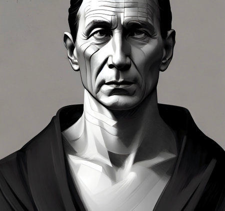 Munich, Germany, 01.11.2022: Illustrated Portrait of Julius Cesar, emperor of Rome. High quality illustrationのeditorial素材